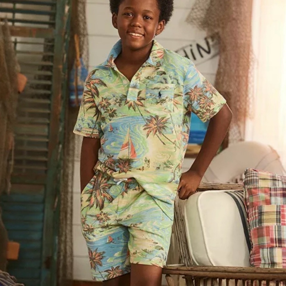 ❤️ BNWT Polo Ralph Lauren Boys Tropical-Print Spa Terry Shorts size 5